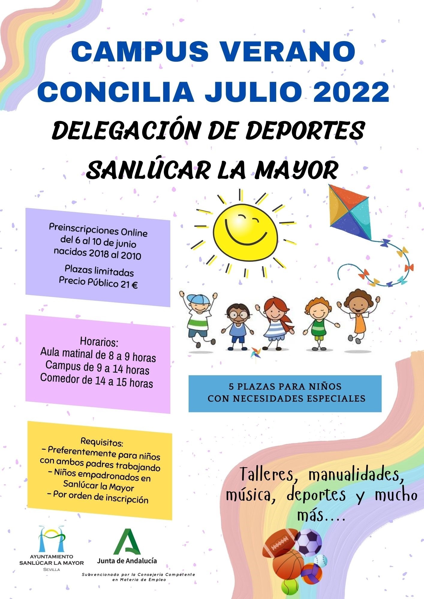 cartel campus de verano 2022 plazas para niños con necesidades especiales